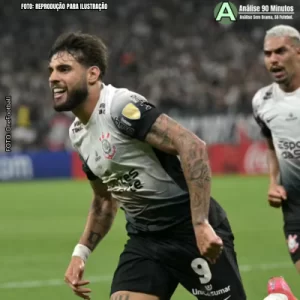 Yuri Alberto comemorando gol que Corinthians garante a classificação na Libertadores